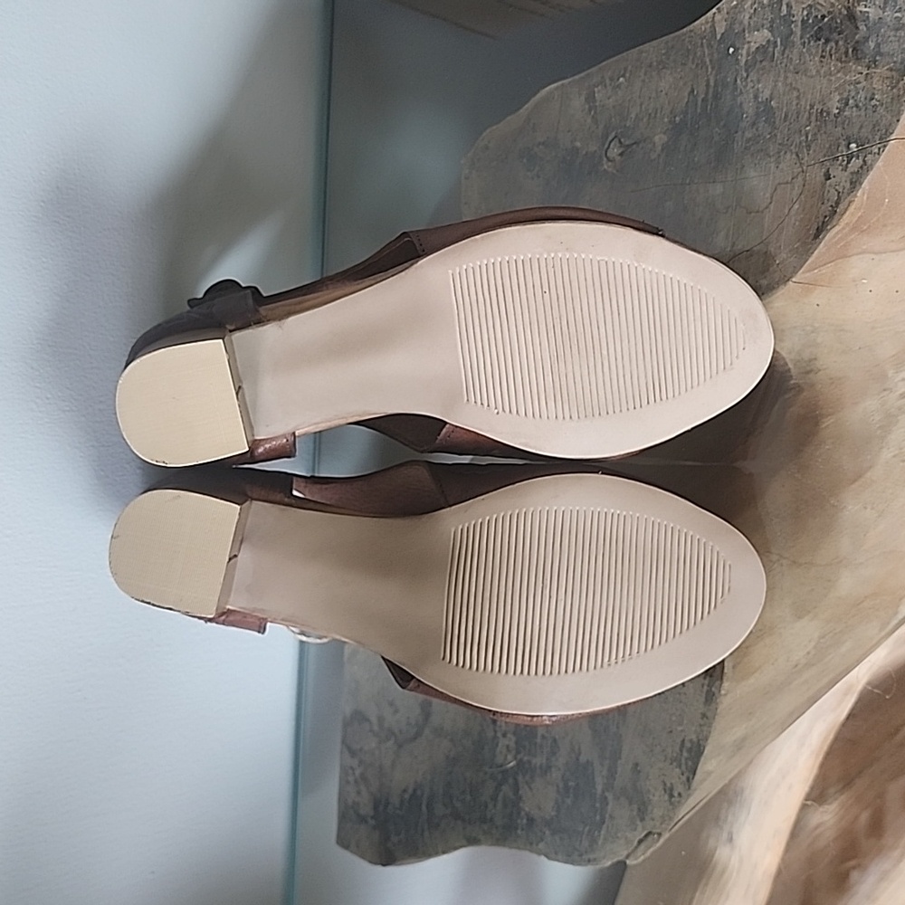 ROPER Mika Closed Back Open Toe Embossed Brown Leather Heels Womens 9.5 - Picture 7 of 9